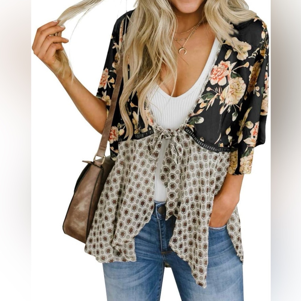 Floral Kimono 3/4 Ruffle Sleeve